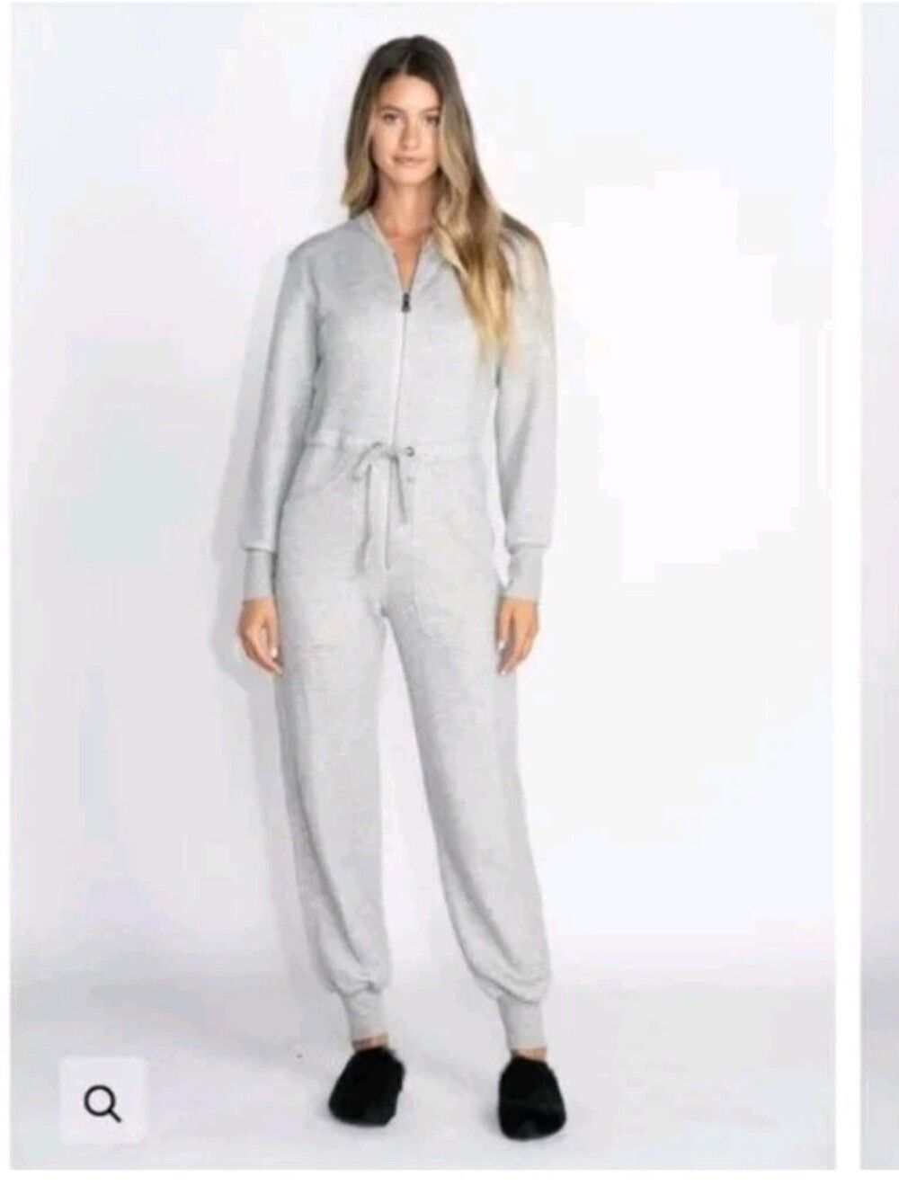 Rivet Utility Maven Grey Zip Up Jumpsuit Pockets Drawstring Waist Womens Small